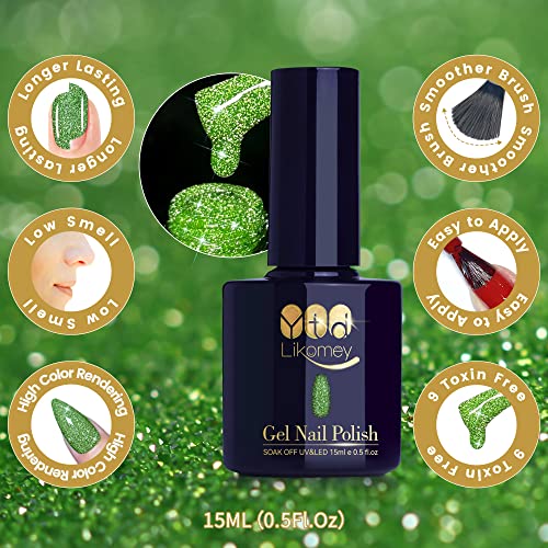 Ytd Likomey Reflective Glitter Gel Nail Polish,15Ml Galaxy Lime Green Flash Diamond Disco Dj Shimmer Nail Gel,Sparkly Shiny Soak Off Uv Gel Polish Varnish,Salon Home Diy Manicure #TOP5