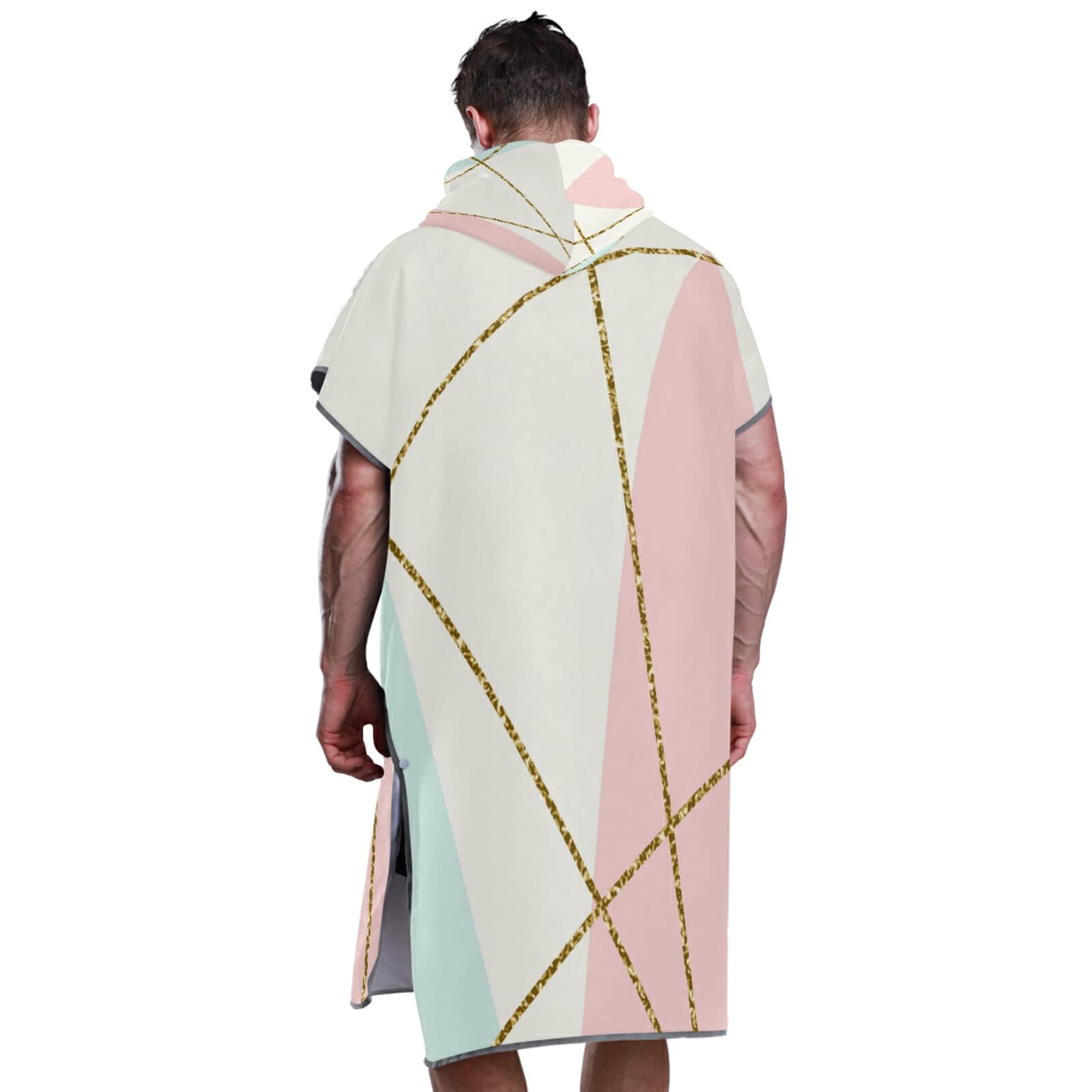 Surf-Poncho, Wickelmantel mit Kapuze und Tasche, schnelltrocknender Bademantel, Mikrofaser-Handtuch, Neoprenanzug für Bad, Strand, Outdoor, Gold, Glitzer, geometrisches Muster auf Türkis, Weiß, Rosa