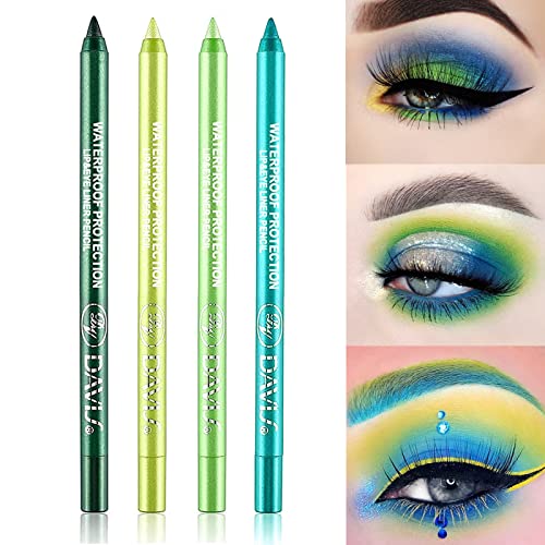4Pcs Green Eyeliner Pen Waterproof,Matte Eyeliner Pen Set Metallic Eyeliner Pen, Green - Green Dark Green Colored Colorful Eyeliner Pencil Set Eyeshadow Pencil Long Lasting Lip Liner Eye Makeup Set For Women #TOP15