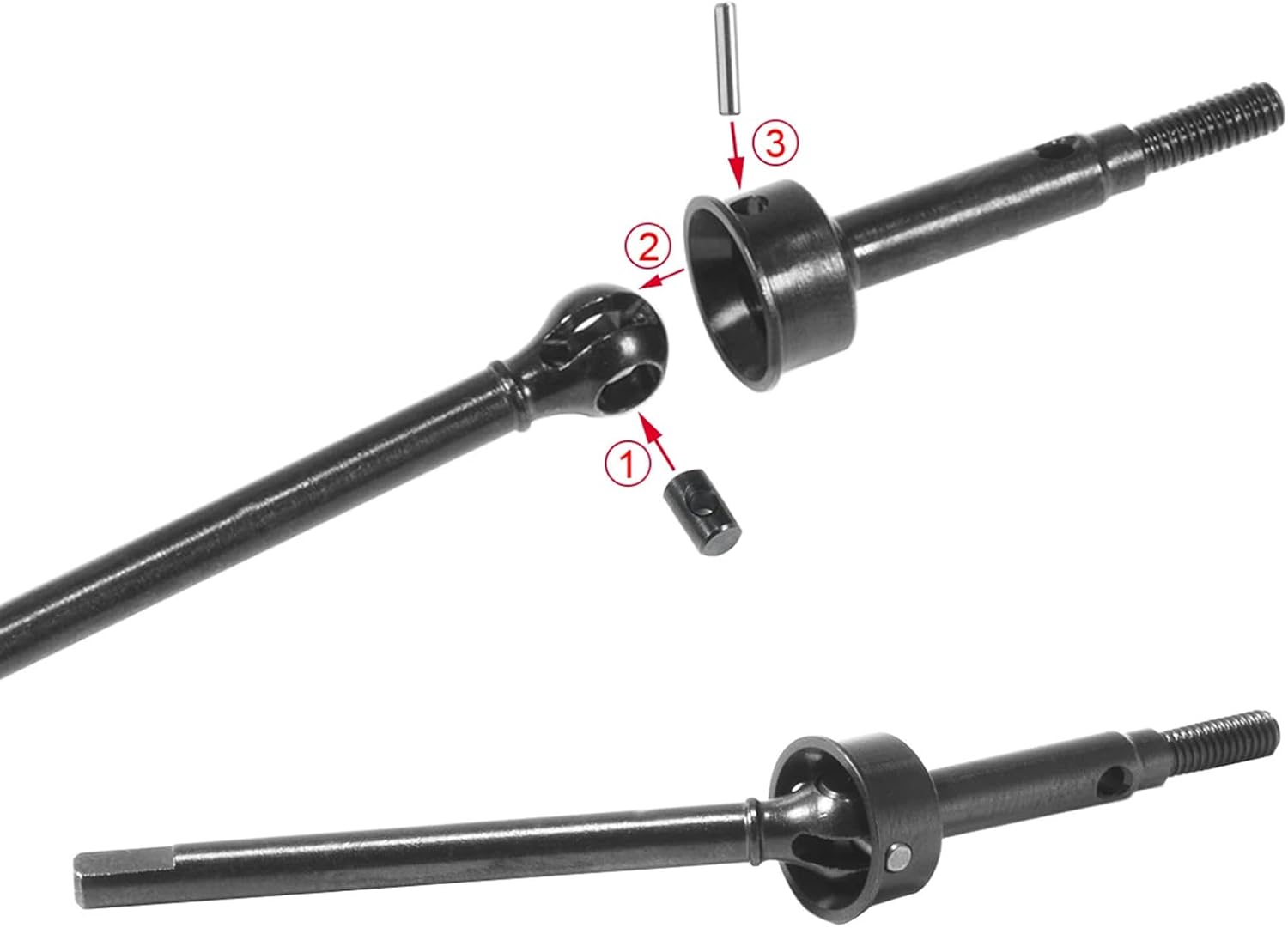 Steel Front Rear Axle Shafts 5mm Extended +2mm Thread Longer Driveshaft for 1/18 RC Crawler Car TRX4M Upgrade Parts (Black)