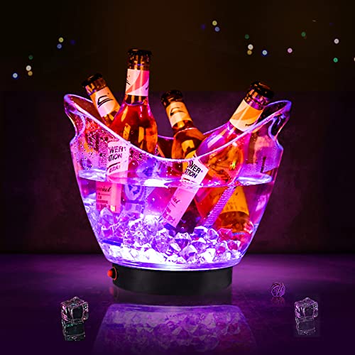 Warepro Led Ice Buckets 5L Clear Ps+Abs Plastic Ice Bucket Rgb Colors Changing Led Cooler Bucket, Power By 2 Aa Batteries, Multi Colors Changing For Party/Home/Bar/Ktv Clubs #TOP4