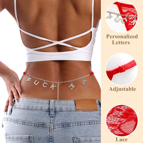 Image of Sexy Underwear for Women, Lace Thongs with Sparkling Letter Charms, Fun and Flirty Panties for Women Sexy