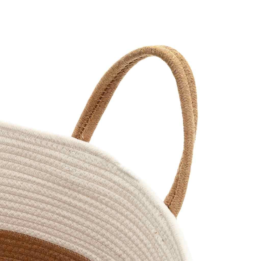Kosz do przechowywania Bawełna Brązowy Biały 40x35 cm | Składane z uchwytami, Ręcznie plecione, Na ubrania zabawkowe koce, Zalecane pranie ręczne