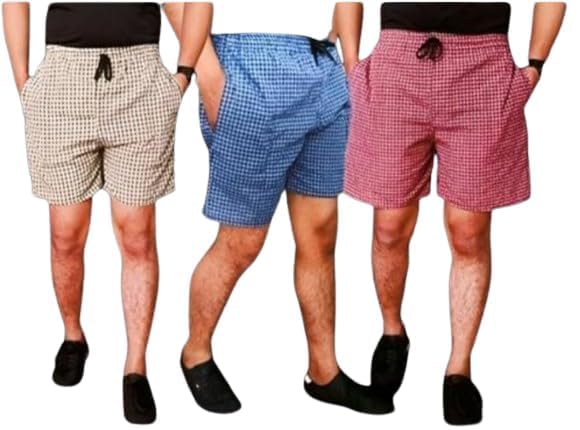 UrbanShorts Co. Men's Checkered Cotton Shorts, Drawstring Waist, Multicolour, Pack of 3-picture-21