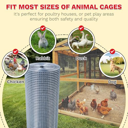 Hardware Cloth,1/2inch 48inx100ft 19 Gauge,Double-Layer Hot-Dip Galvanizing After Welding,Chicken Wire Fence Wire Mesh Fence Poultry Netting Garden Fence Tree Guard Rolls Chicken Coop Accessories