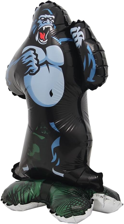 Selfstand 3D Animal Fox Koala Lion Elephant Panda Cow Rabbit dinosaur Triceratops Stegosaurus Baby shower Ball Foil Balloons Birthday Party Baby Shower Decorations Kids Toys (Base Gorilla)