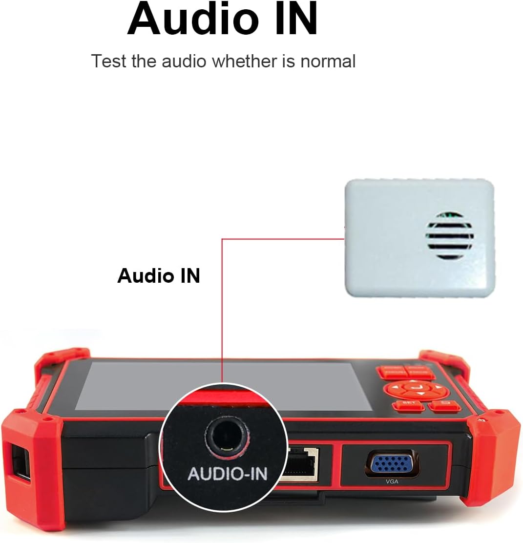 CCTV Camera Tester, WANLUTECH 8MP TVI CVI AHD CVBS Analog Camera Tester 5 inches Screen UTP Cable Test HDMI VGA RS485 PTZ Control Audio Test 12V Power Output