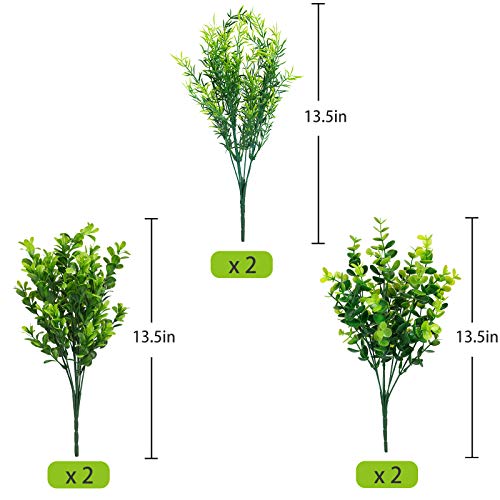 6 Bundles Artificial Greenery Stems Mixed Fake Plants Eucalyptus Rosemary Magnolia Stems Faux Plastic Artificial Plants For Outdoor Indoor Garden Home Window Box Decor #TOP1