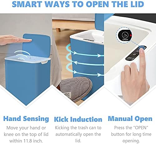 WapoRich Automatic Touchless Bin | Infrared Motion Sensor Trash Can | 14L Small kitchen Bin | Non-Contact Little Plastic Garbage Bin | Square Sensor Waste Dust Bin with Lid for Bathroom Bedroom Office