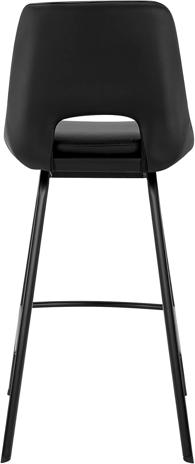 Armen Living Carise Black Faux Leather and Black Metal Swivel 30" Bar Stool