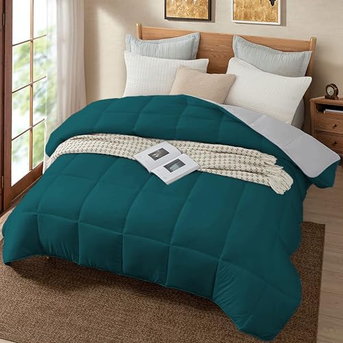 Image of Quilt for All Season 150 GSM Comforter Duvet /Ac Blanket King Size Bed Soft Microfiber Lightweight (90 inch X106 inch Inches) - King Size Bed Comforter - Teal /Silver Grey Color