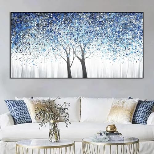 Tableau abstrait bleu 40x80 cm sur toile avec cadre moderne pour salon