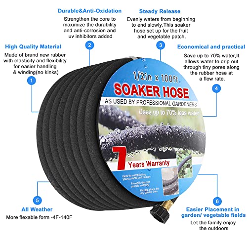 Top Dog Soaker Hose 100 Ft For Garden Beds,Saves 70% Water,1/2 Inch Garden Soaker Hoses With Kit, Snip And Drip Soaker Hose System Great For Vegetable/Fruit Beds #TOP1