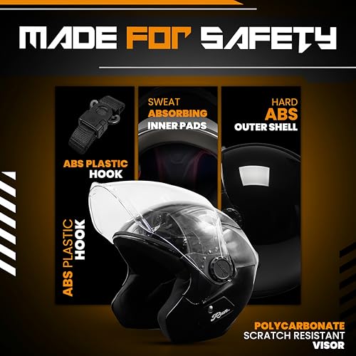 Image of Cortex Run Half Face Helmet Matt Finish with Scratch Resistant Curved Polycarbonate Visor, Hard ABS Shell Helmet for Men and Women | Clear Visor, Lightweight
