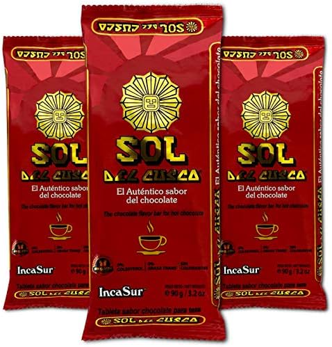 Inca Sur Sol Del Cusco Chocolate de taza | Peruvian Hot Chocolate Bar 3 pack