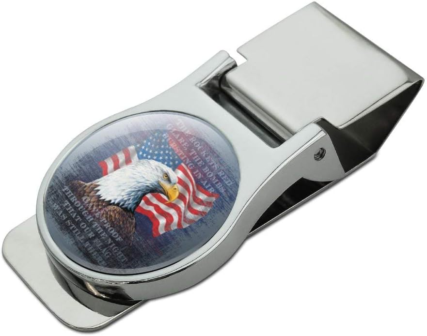 Patriotic Eagle Rockets Red Glare American Flag Satin Chrome Plated Metal