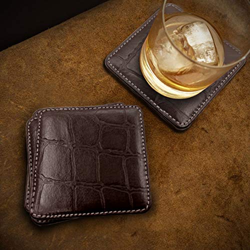 Image of Genuine Leather Square Shaped Coasters Set of 6| Heat-Resistant, Durable & Non-Slip Coasters for Home & Office I Perfect for Any Beverage (Color - Brown)