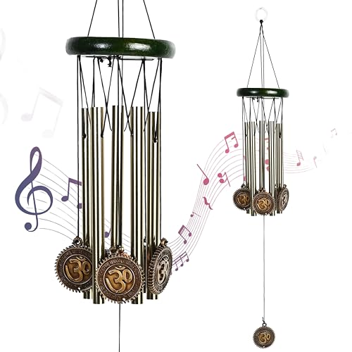 Carillón de viento Feng Shui Om para energía positiva, campanillas doradas de Feng Shui de 5 tubos para decoración del hogar y buena suerte, ideal para el hogar, balcón y espacios de meditación,