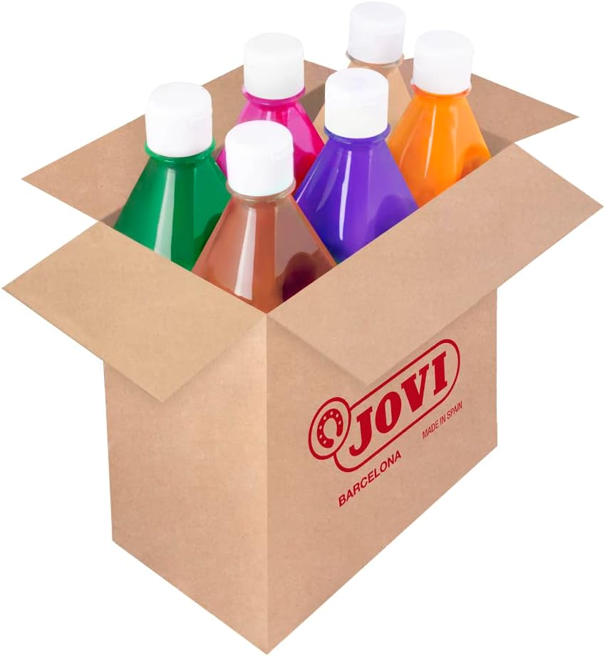 Jovi - Liquid Tempera, Case of 6 Bottles of 500 ml, Secondary Colours, Paint Based on Natural Ingredients, Easy to Wash, Gluten-Free, Ideal for School Use (506/6B)