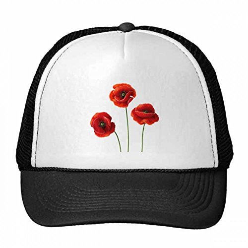 Casquette de camionneur rouge réglable imprimé peinture d'art fleurs de pavot