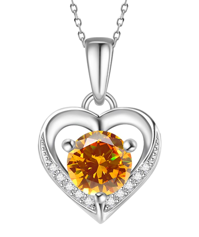 Eastlily Heart Necklace for Women,925 Sterling Silver Birthstone Pendant, Sterling Silver Necklace Pendant with Titanium Steel Chain 18",Women's