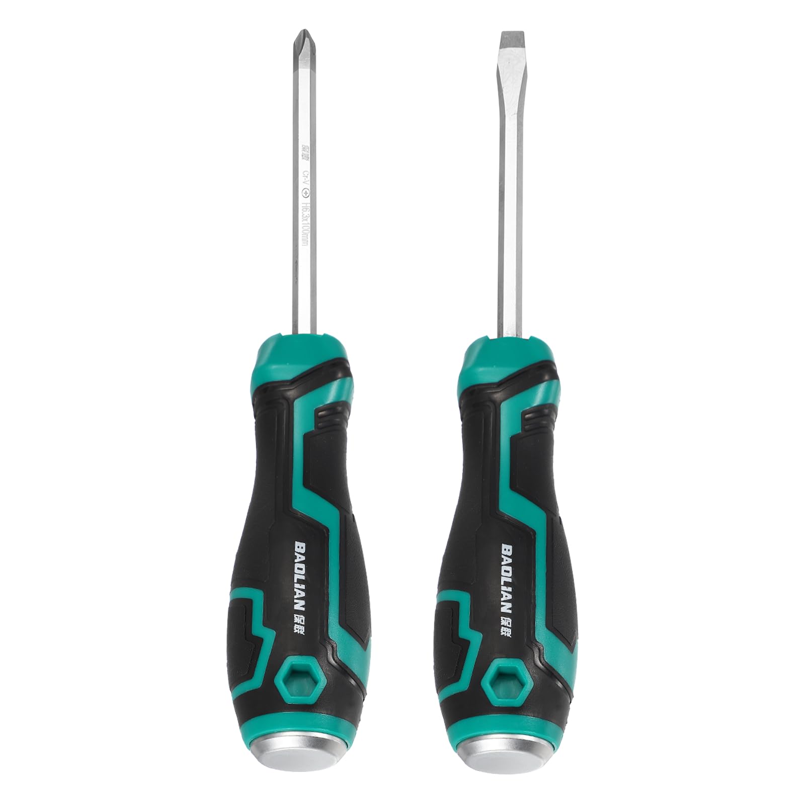 sourcing map 2Pcs Magnetic Screwdriver Set PH7/SL7 x 100mm S2 Steel Go-Thru Phillips Slotted Screwdrivers with Striking Cap for Industry and Automobile Repair