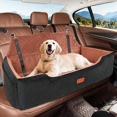 HEGGCOOE Large Dog Car Seat Under 100 lbs, Washable Dog Car Bed for 2 Medium Dogs, Detachable Pet Booster Seat with Storage Pocket and Seat Belt for Back Seat Dog Travel Bed