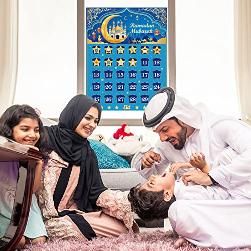 Miniatura 8 de Dpkow Ramadán Calendario Para Niños Regalos Juegos, Eid Adviento Calendario Póster Para Musulmán Cuenta Regresiva Para Decoraciones Ramadan, Con Pegatinas