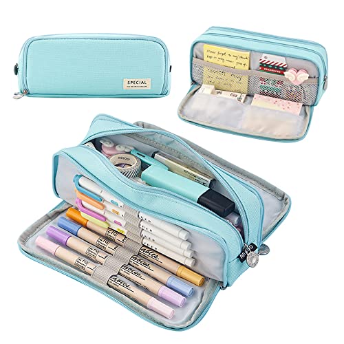 Qican Estojo para lápis Grande capacidade Bolsa para lápis Bolso com zíper para escola Armazenamento doméstico Bolso multicamadas Organizador de escritório Presente para homens, mulheres, criança