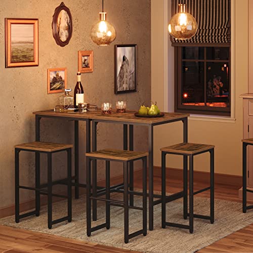 Hoobro Bar Table Set, 3-Piece Dining Table And Bar Stools Set, Pub Table With Adjustable Feet And Bar Chairs With Different Heights, Rustic Brown, For Living Room, Dining Room, Kitchen Bf34Bt01 #TOP2