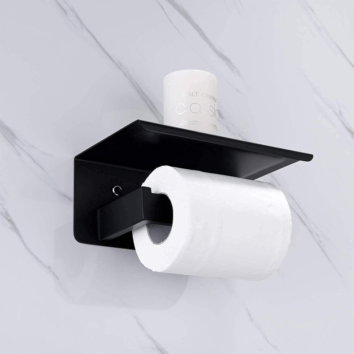 Matte Black Bathroom Hardware Set 3 Pieces SUS304 Stainless Steel Square Wall Mounted Set Including Robe Towel Hooks,Toilet Paper Holder with Shelf, Bathroom Accessories Kit
