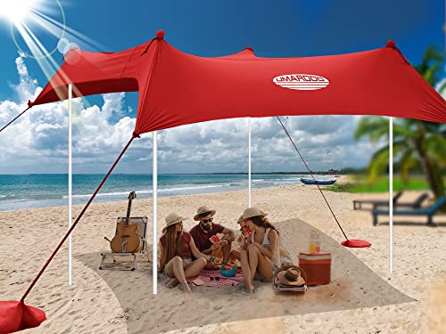 Image of UMARDOO Family Beach Tent Canopy Sun Shade Portable, Large Compact Beach Sun Shelter Easy Setup with Packable Bag for Outdoor Travel (Red, 10X10 FT. 4Poles)