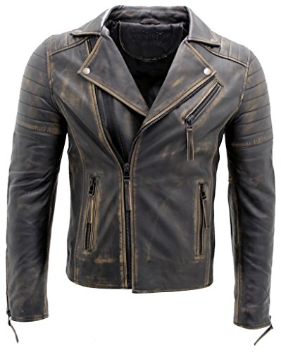 Men's Black Slim Fit Cross Zip Vintage Brando Leather Biker Jacket2