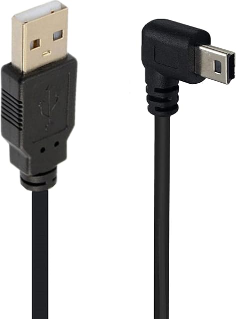 SHANFEILU 90 Degree Mini USB Cable Angle Mini 5pin USB B Male to USB 2.0 Male Data Sync Extension Cable for GPS Dash Cam Black Right Angle 4.9FT