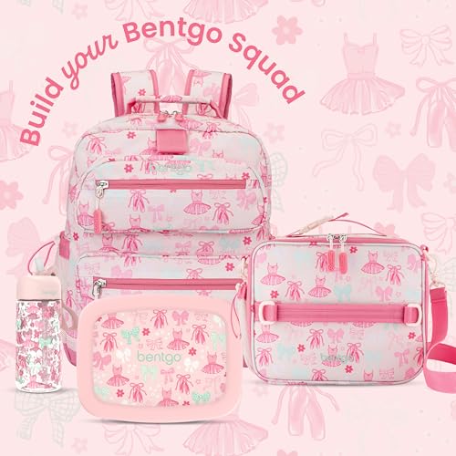 Image of Bentgo Kids Prints Lunch Bag - Double-Insulated, Reusable, for Kids 3+, Adjustable Strap; Holds Lunch Box /Water Bottle /Snacks; Easy-Clean, Water-Resistant, Pockets (NEW Ballet & Bows)