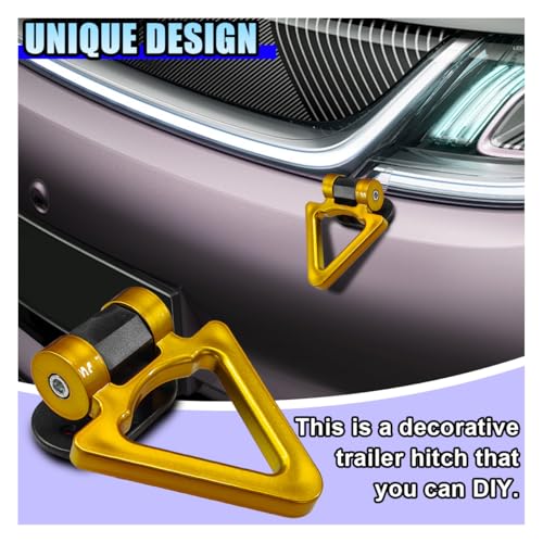 Car Tow Hook Kit, Self-Adhesive Auto Trailer Sticker, Triangle Shaped Bumper Towing Hook Only for Decoration, Universal Vehicle Exterior Accessories for Sedan Truck SUV (Gold)