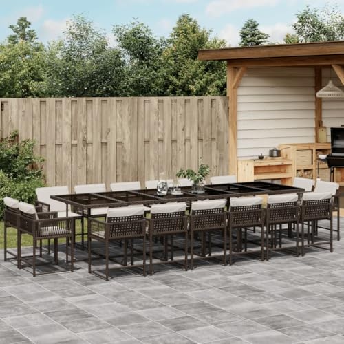 Woonisher 17-TLG. Garten-Essgruppe mit Kissen Braun Poly Rattan Rattan gartenmöbel Set