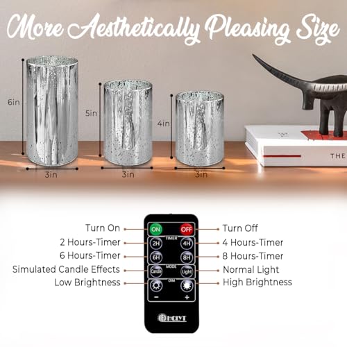 Image of LEDHOLYT Rechargeable Flameless Candle, Flickering LED Pillar Glass Fake Candle with Remote and Timer, Built-in Battery Real Wax Electronic Candle for Room Decoration, Set of 3