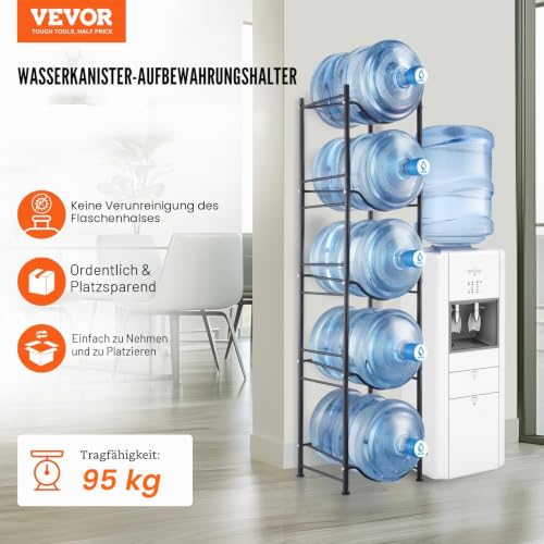 VEVOR Wasserkrughalter, 5 Gallonen Wasserflaschenhalter, einreihiges Wasserflaschenregal für 5 Flaschen, Wasserkrugregal 95 kg Gesamttragfähigkeit, für Küche, Büro, Wohnzimmer, Wasserflaschenhalter