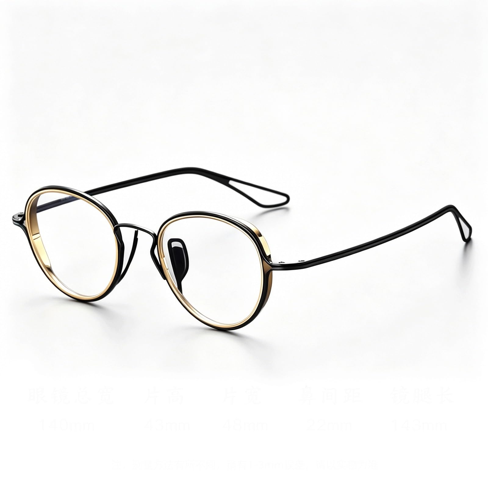 KLJUddGY Round Eyewear Frames Non Prescription Eyeglasses Reading Glasses Pure Titanium Spectacles for Computer Glasses with Nose Pads(Nero)