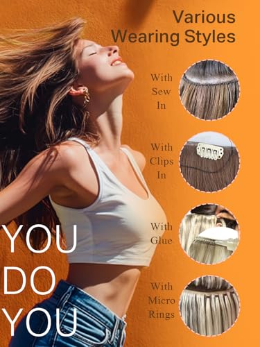 Image of DOORES Sew In Hair Extensions Real Human Hair, Light Blonde Highlighted Golden Blonde 20 Inch 100g, Hand Made Sew In Weft Extensions Thick