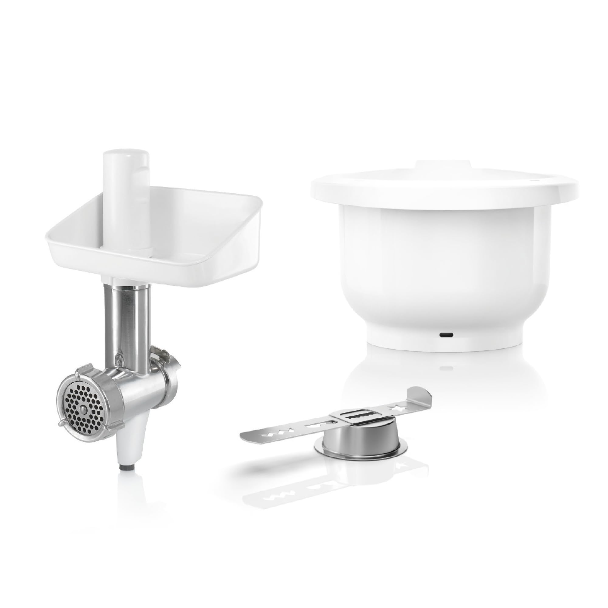 Bosch Zubehör-Set BakingSensation MUZS2BS, Zubehör passend für Küchenmaschine Serie 2, Fleischwolf, Kunststoffschüssel, Spritzgebäck, Edelstahl Loch-Scheibe, 4 Keks-Formen