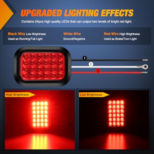 Image of Nilight 5 inch X 3 inch Rectangular Trailer Tail Light 4 PCS Red 24 LED Brake Lamp