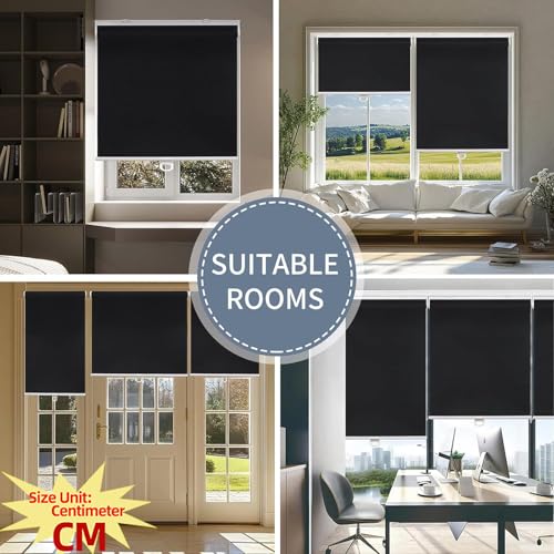 SHADEMOON Cordless Blackout Window Roller Shades, Room Darkening Spring System Indoor Blinds, Pull Down Thermal Insulated Fabric for Home, Standard Roll Black,61.0W CM x 183H CM - 24" W x 72" H inch by SHADEMOON - Used condition - Image 4