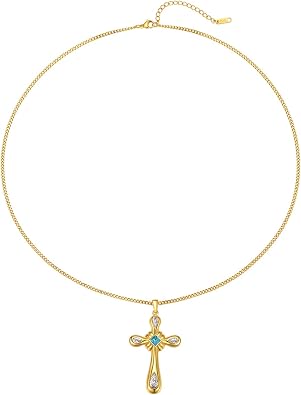 Cross Necklace for Women,14K Gold Plated Cross Pendant Necklace Dainty necklaces for women trendy Cross Charm Necklace Faith Christian Costume Accessories Jewelry for Women