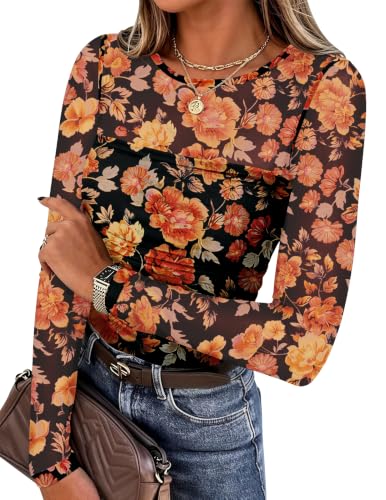 Zeagoo Chemise bohème floral transparente manches longues femme L