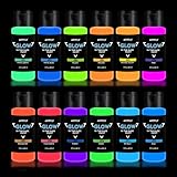 ARTFLY Set Colori Acrilici Illuminanti Glow in The Dark 12 x 60ml/2oz, Perfetti per Pittura Artistica, Fai da Te, Decorazioni di Halloween Natale, Pigmenti Ricchi per Artisti, Studenti