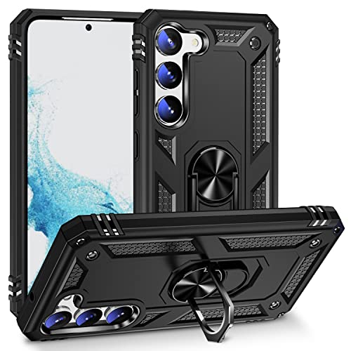 Image of ShieldTech Back Cover for Samsung Galaxy S23 Plus 5G | Rugged Armor Case with Ring Stand | 360 Protection | Shockproof | Camera & Screen Guard (PC, Black)