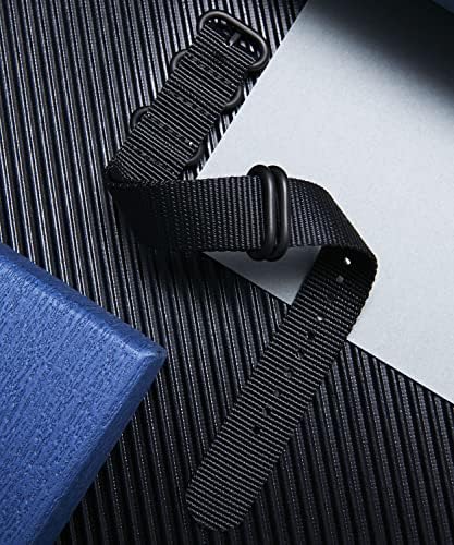 BINLUN Premium Ballistic Nylon Watch Strap, Heavy Duty 5-Ring Replacement Watch Band with Stainless Steel Buckle, Durable & Comfortable Sport Band for Men Women, Fits 18-24mm(Black-Black,23mm) — view 6