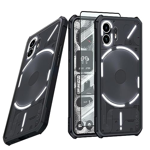 Image of for Nothing Phone 2 Transparent Case Ultra-Thin Cover Soft TPU Bumper + Acrylic Clear Back Military Grade Airbags Shookproof Drop Protection for Nothing Phone (2) [1 Tempered Film], Black